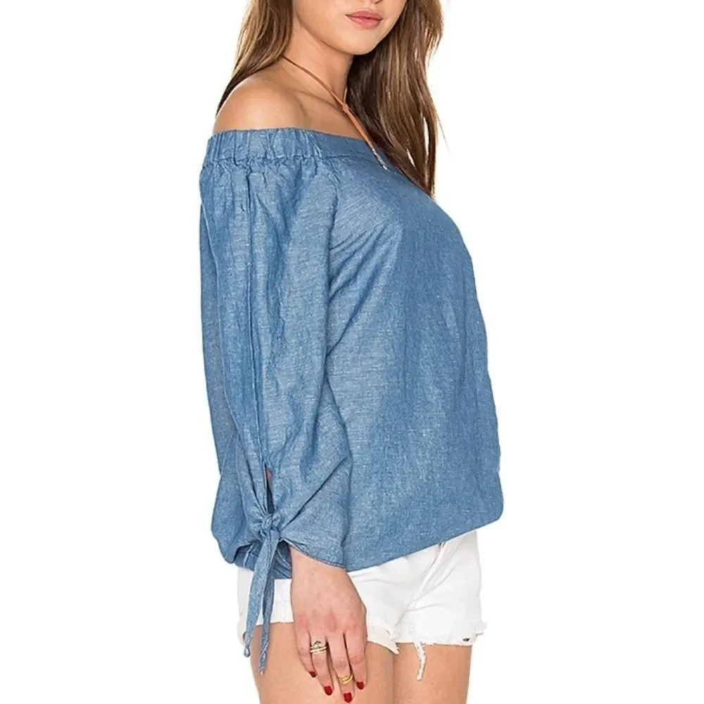 Free People Show Some Shoulder Top in Chambray